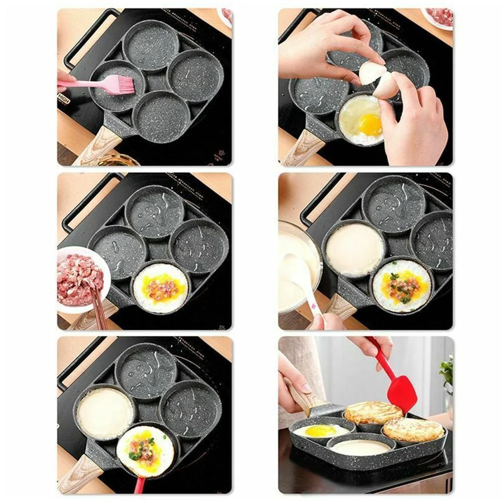 4 Hole Omelet Pan Burger Egg Pancake Maker Bakelite Frying Pan - Image 2