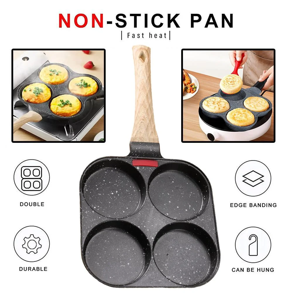 4 Hole Omelet Pan Burger Egg Pancake Maker Bakelite Frying Pan - Image 9