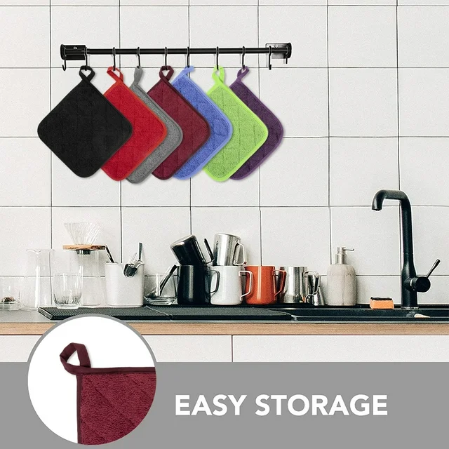 Cotton Pot Holders, Kitchen Basic Potholder Heat Resistant, Terry Pot Holder Set for Cooking and Baking - Image 6