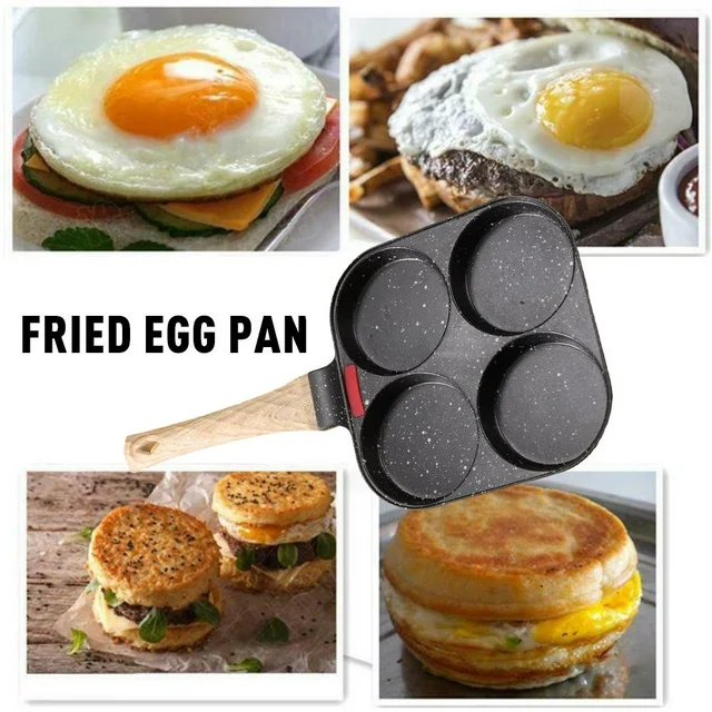 4 Hole Omelet Pan Burger Egg Pancake Maker Bakelite Frying Pan - Image 6