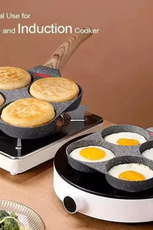 4 Hole Omelet Pan Burger Egg Pancake Maker Bakelite Frying Pan
