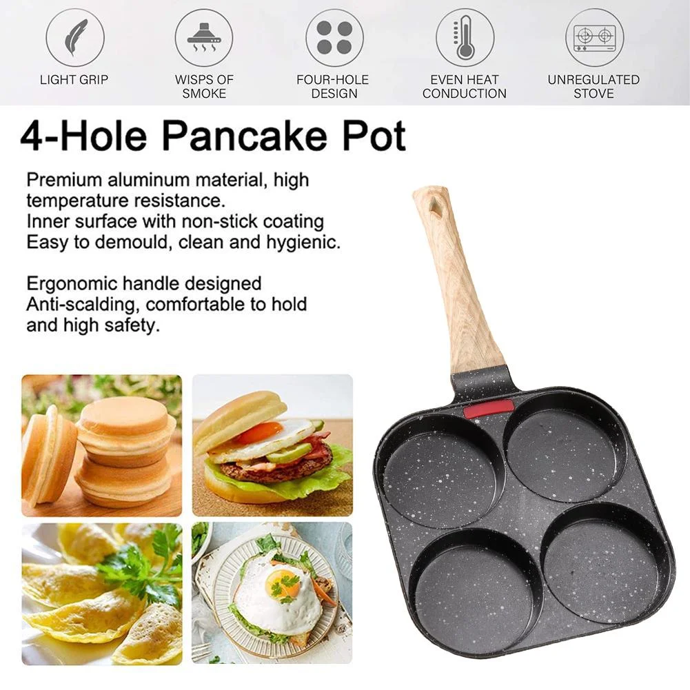 4 Hole Omelet Pan Burger Egg Pancake Maker Bakelite Frying Pan - Image 4
